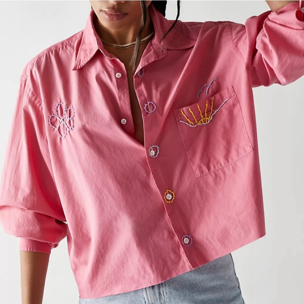 Free People Pink Embroidered Blouse
